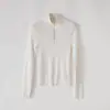 Suéter Elegante de Lana Merino 100% Cuello Alto Corte Ajustado 26 Invierno Media Cremallera Manga Larga Versátil Capa Base Tejido de Lana