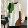 Suéter Masculino Gola Redonda com Torção em Cor Contrastante Outono Inverno Nova Marca de Moda Malha Design Senso Estilo Preguiçoso Suéter Solto para Casais