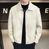Chaqueta de Cuero con Cremallera High Street para Hombre, Nuevo Estilo Primavera y Otoño, Chaqueta de Piloto Retro Holgada con Cuello de Solapa