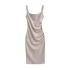 Vestido Tank Dupla Face Franzido Plissado para Mulheres, Estilo Verão, Gola Quadrada, Ajuste ao Corpo, Cinto na Cintura, Plissado, Vestido Longo Bodycon Sexy