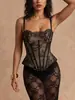 Comércio Exterior Transfronteiriço Europeu e Americano Renda Sexy com Estampa de Cílios Espinha de Peixe Corset Afina a Cintura Vazado com Alças Shapewear