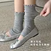 Pedal de pé pilha de meias mola e outono estilo japonês meias de meio dedo estilo miu estilo ballet borda franzida meias de dedo exposto para panturrilha de meninas