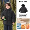Jaqueta acolchoada de algodão para meninos, estilo europeu, forrada com fleece, espessa, impermeável, modelo novo, para crianças maiores, roupas infantis, para o inverno, moderna