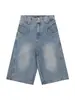 Shorts jeans desfiados com padrão de bambu lavado retrô americano para homens e mulheres, nova calça cropped casual versátil de alta costura para o verão