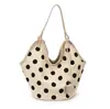 Bolsa Tote Feminina Simples Design de Bolinhas Moda Bolsa Feminina Patchwork de Linho Couro PU Bolsa de Ombro Único Europeu Americano Atacado Transfronteiriço
