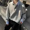 Sudadera con capucha de moda individualista Otoño/Invierno para hombre, estilo dos piezas falsas, cuello de camisa, para hombre adolescente, moderna, retazos, rudo, cool, High Street