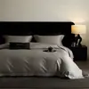 Juego de ropa de cama de lujo ligero estilo italiano, blanco, jacquard, de alta gama, juego de cuatro piezas de algodón puro Awati de fibra larga, Índigo