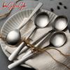 Cuchara de Acero Inoxidable 316L para Uso Doméstico, Acabado Cepillado Mate, Cuchara Exquisita para Comer, Alto Valor Estético, Mango Largo, Cuchara Profunda para Sopa