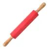 Rolo de Massa para Assar Conjunto de 2 Peças Rolo de Massa Doméstico de Silicone Cabo de Madeira Rolo de Massa para Pastel Pad de Farinha de Silicone Silicone