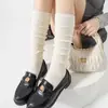 Meias de Algodão Moda Botas para Mulheres, Meias de Cano Alto Cor Sólida Agulha Dupla Outono e Inverno, Meias de Algodão Finas Ins com Listras Verticais Melard Primavera e Outono