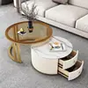 Mesa de Centro, Lujo Ligero, Simple y Moderna, para Sala de Estar, Apartamento Pequeño, Estilo Nórdico, Mesa Auxiliar Redonda Pequeña de Mármol y Roca