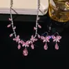 Set Transfronterizo Estilo Europeo y Americano Joyería Microincrustada de Zirconia Collar Rosa Pendientes Mariposa Gota de Agua Cadena de Clavícula de Nicho para Mujer