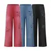 Pantalones casuales de pierna recta para hombre, estilo páramo, teñido anudado pintado con spray, desgastados, con estampados de grafiti únicos pintados a mano y diseño de pierna ancha, modernos