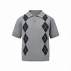 Camisa Polo de Malha com Padrão Diamante de Alta Qualidade no Estilo Old Money com Jacquard Argyle, Camiseta Polo de Meia-Manga Estilo Academia Intelectual