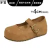 Versão em couro com aumento interno de altura, sapatos Birkenstock de cobertura total, novo modelo 2026, bico redondo, faz os pés parecerem menores, sapatos Mary Jane de sola grossa para mulheres