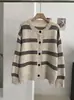 Suéter Cárdigan de Punto Rayado en Contraste Suave y Acogedor KEKEZOON para Mujer, Tendencia de Punto de Manga Larga con Cuello Redondo Simple Otoño e Invierno 8942