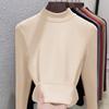 Camada Base de Lã e Seda com Gola Alta Feminina Roupa Térmica de Alta Tecnologia Outono e Inverno Estilo Grosso Roupa Íntima Top Preto com Forro de Fleece