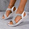 Sandalias de Verano 2025 de Talla Grande Transfronteriza con Pedrería para Mujer Cómodas de Tacón de Cuña Punta Abierta Romanas con Banda Elástica