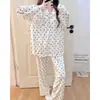 Pijama de terciopelo para mujer para otoño e invierno, estilo coreano, dulce y elegante, con lunares y encaje, de manga larga, terciopelo fino, cálido conjunto de ropa para el hogar
