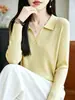 Nuevo Polo de Lana de Punto Fino para Mujer Otoño e Invierno Solapa Pequeña Simple Top de Punto Suave Capa Base Versátil