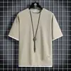 Waffled camiseta de manga curta verão homens falsos de duas peças soltas meia manga camiseta gelo seda fina pescoço redondo moda roupas de marca