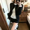 Cardigan de outono e inverno 260g de viscose, imitação de duas peças, color block, camiseta de manga comprida para mulheres, corte justo, estiloso, peça de outer wear versátil
