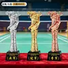 Trofeos de cristal hechos a medida para competiciones de bádminton, premios y recuerdos personalizados para campeones de eventos deportivos individuales y de dobles