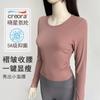 Ropa de Yoga Otoñal Acanalada Yoga Desnudo Top Deportivo de Cuello Redondo Ajustado con Pliegues para Mujer Fitness Manga Larga con Cubre Dedos