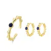 Pendientes de Anillo Abierto de Bambú con Lapislázuli de Plata de Ley 925 para Mujer Retro Lujo Accesible Joyería de Gama Alta Set Dorado