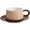 Taza de café de cerámica con platillo, estilo retro, de color marrón albaricoque, para la tarde o el café con leche.