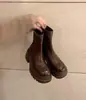 Botines para mujer, puntera redonda, cierre trasero, suela gruesa, adelgazantes, estilo coreano nuevo otoño/invierno, tacón de bloque alto grueso, caña corta, plataforma, botines elásticos