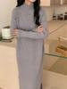 Vestido de Punto de Cuello Alto a Media Altura de Color Puro Coreano Versátil para Mujer Otoño e Invierno Nuevo Holgado para Combinar por Dentro Abrigo Suéter Falda Larga
