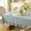 Mantel de cuadros de algodón puro engrosado con volantes de color liso, forma rectangular, superventas de Amazon, mantel de tacto de lujo ligero y de alta gama