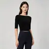 Top de Yoga Ajustado para Mujer con Mangas Cortas y Corte Cropped - Elástico, Amigable con la Piel, Favorecedor, Camiseta Versátil de Capa Base Deportiva