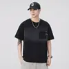 Camiseta de Verano 2025 de Peso Pesado Retro a la Moda de Manga Corta para Hombre Americana Holgada Talla Grande Top de Media Manga Negro Camiseta de Cuello Redondo