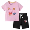 Camiseta infantil 2023 verão nova porco balão comércio exterior ins estilo coreano algodão manga curta infantil calça conjunto de duas peças