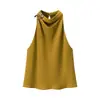Al por mayor de comercio exterior Verano Mujer Versátil Dorado Adornado Cuello Halter Sin Mangas Camiseta sin Mangas