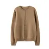 Cardigã de tricô de cashmere puro para mulheres, novo estilo outono e inverno, canelado, simples, casual, emagrecedor, top macio e amigo da pele
