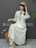 2025 novo vestido de cintura emagrecedora Yunnan Banna Xinjiang Sanya Qinghai turismo seda cânhamo bordado estilo étnico