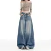 Jeans retro americanos de pierna ancha para mujer, nuevo estilo de verano 2026, holgados y estilizan, adecuados para cuerpo tipo pera, con efecto de caída y diseño hasta el suelo