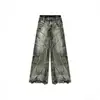 Jeans de Sarja Lavada Retrô Moda de Rua Tendência Outono Masculina Marca Americana Retrô Jeans de Perna Reta Largo