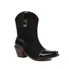 Botas curtas com salto grosso e bico quadrado, color block com estampa de leopardo, estilo europeu e americano, botas de montaria, tamanho grande, comércio exterior Z7-1