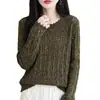 Suéter de punto trenzado con cuello redondo y encaje para mujer, jersey de manga larga con lentejuelas y escote amplio, efecto adelgazante, adecuado para capas de primavera y otoño.