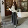Foto Real de Saia Coreana Doce e Delicada para Mulheres, Saia Versátil de Cintura Alta Solta em Linha A, Saia Floral Retrô