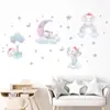Br93999 Elefantinho Branco Balão Arco-Íris no Céu Estrelado Desenho Animado Fofo Adesivo de Parede Autoadesivo Adesivo de Decoração para Quarto Infantil
