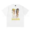 Camiseta Estampada Casual Versátil de Manga Curta com Lavagem e Efeito Desgastado da Equipe Cabeça de Macaco de São Miguel High Street