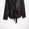 Para Comercio Exterior Europeo y Americano Transfronterizo Ropa de Mujer Aliexpress Más Vendido Moda Otoño Versátil Negro con Cordones Cintura Ajustada Chaqueta de Cuero Sintético