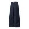 Jeans de Mezclilla Trendy Estilo Americano Original Han Lu con Pliegues en la Rodilla, Pantalones Largos Casuales Retro Holgados para Otoño.