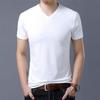 Camiseta de manga corta para hombre, prenda interior de cuello en V ajustada, color liso, camiseta ajustada para llevar debajo con mallas de moda, hombre blanco de media manga