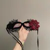 Máscara Facial de Media Cara de Flor Negra para Niñas, Máscara de Ojos de Encaje, Disfraz de Fiesta de Cosplay y Máscaras, Halloween